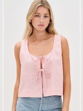 VRG GRL Nessa 100% Linen Tie-Front Sleeveless Pink Smock Top Spring Summer